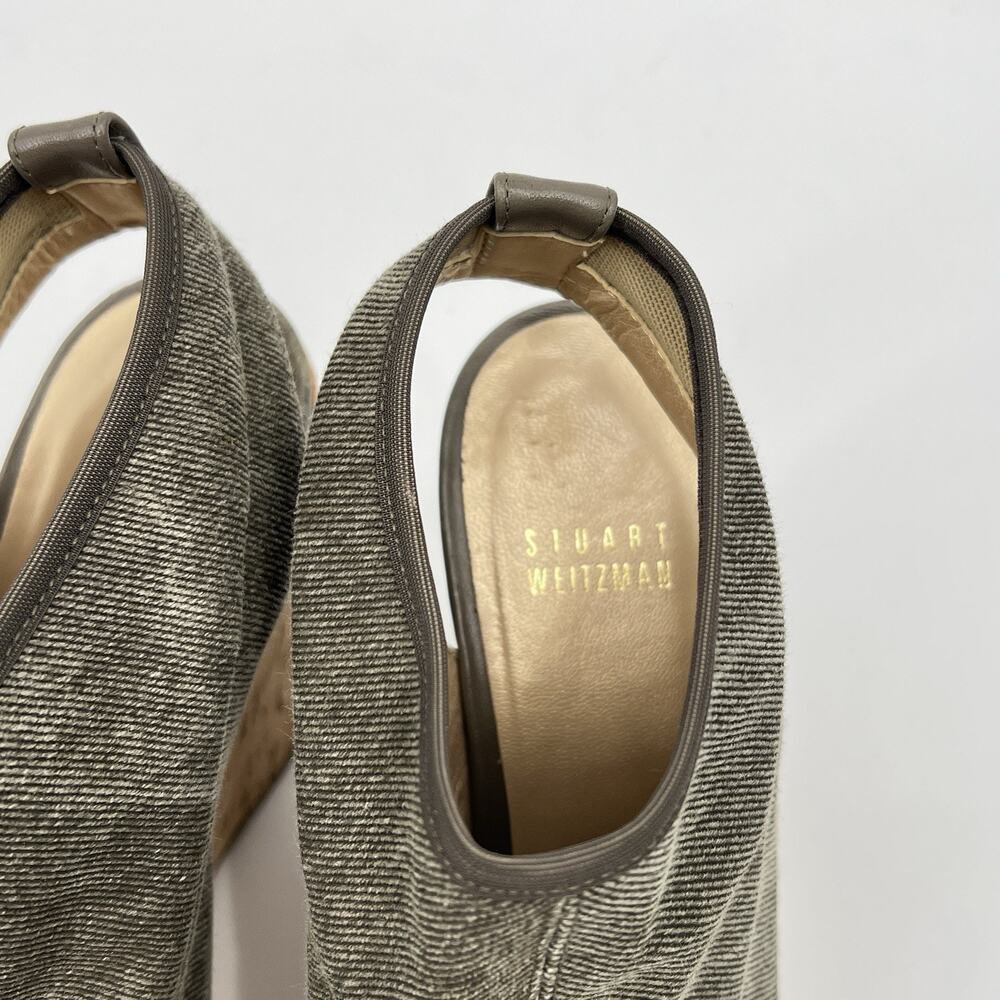 Stuart Weitzman Glove Tan Stretch Wedge Slingback Sandal Size 8M Cork Peep Toe - Picture 4 of 12